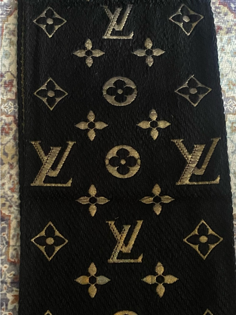 New Navy and Beige Monogram Wool Scarf - Picture 5 of 10